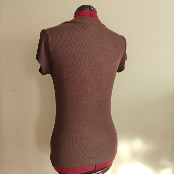 Vintage The Limited Women's Y2K Top Brown Ribbed Scoop Neck Short Sleeve Tee XL - Picture 2 of 5